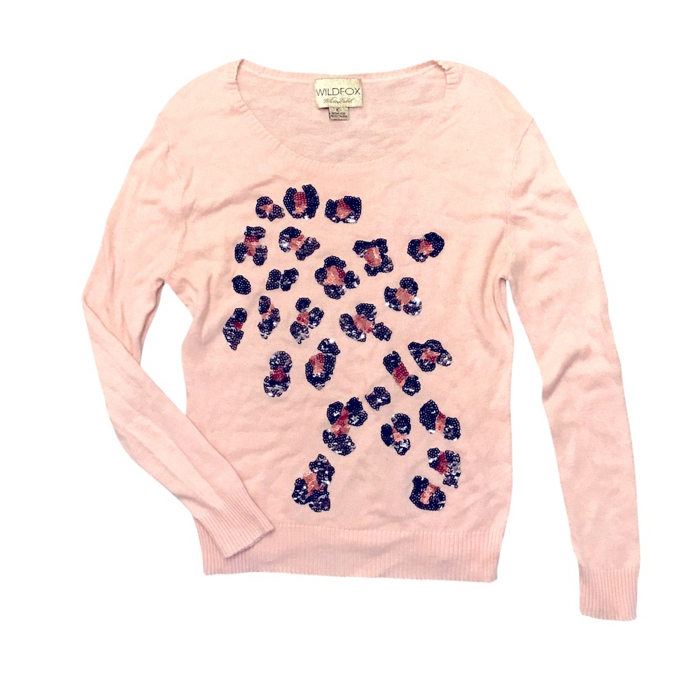 🆕 Wildfox Pink Leopard Sequin Angora Sweater